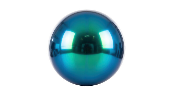 Shiny blue and green sphere isolated PNG, iridescent ball with reflections on transparent background, futuristic orb for graphic design