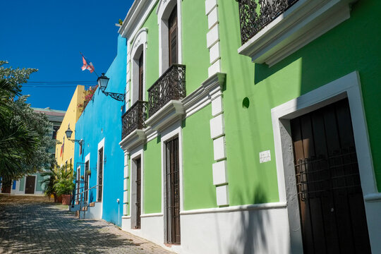 San Juan, Puerto Rico. Colorful buildings in the old section of town. 