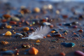 Close-up of sparkling water droplets on a sandy beach shore