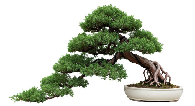 Bonsai tree isolated PNG on transparent background, miniature juniper tree in a pot for zen garden and oriental design