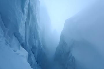 Mysterious frozen landscape with ethereal light reflections on ice
