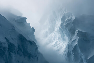 Majestic ice formations in a frozen landscape under a soft sky