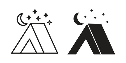 Night camping icon concept template. linear or solid icon collection © Zandra
