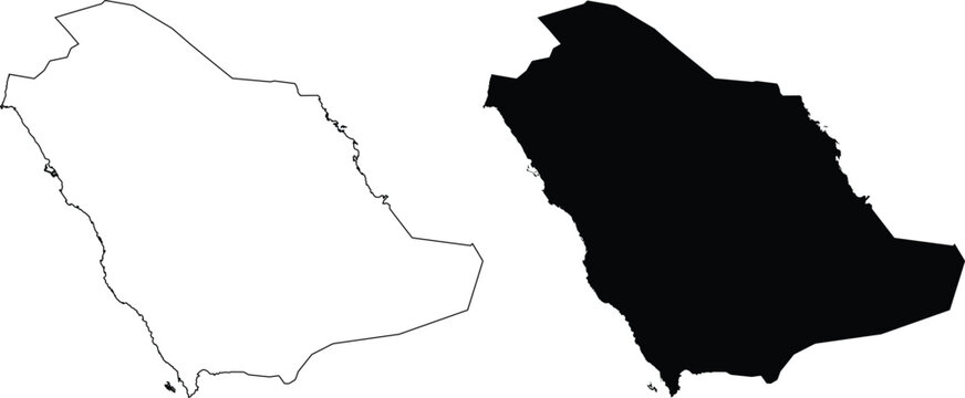 Saudi Arabia map outline and silhouette on white background