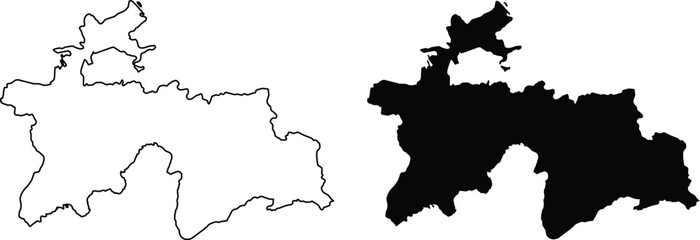 Obraz premium Tajikistan Map Outline and Silhouette illustration