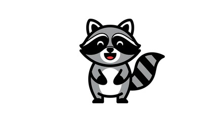 Cute Cartoon Raccoon Illustration on White.
