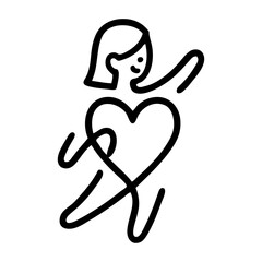 Dibujo sencillo con una única línea de mujer de pie con corazón para tarjetas y felicitaciones de San Valentín  © teracreonte