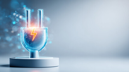 Electric plug icon with lightning symbol representing energy supply power connection and charging technology.
