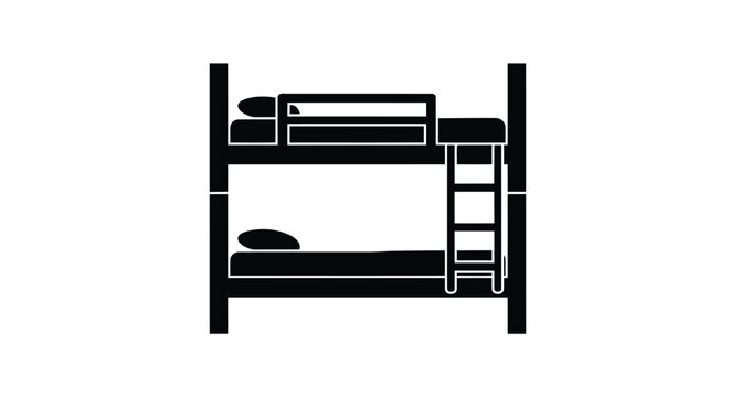 Black silhouette of bunk beds with ladder and mattresses