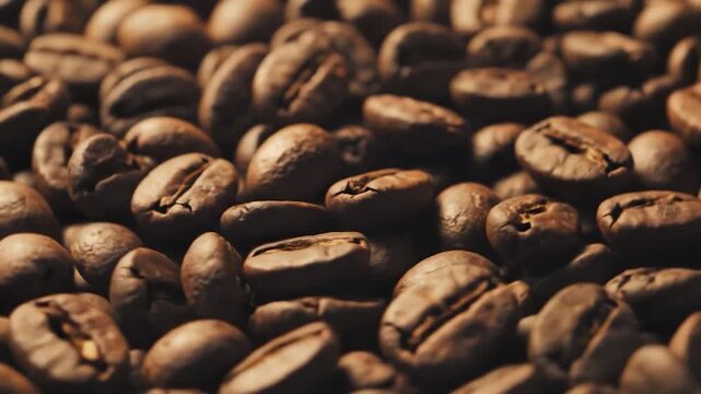 A close-up view of freshly roasted coffee beans showcasing rich texture