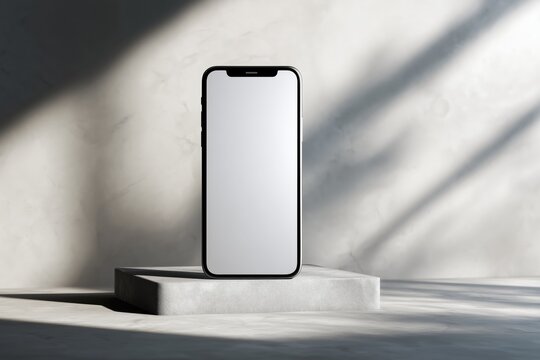 Minimal Smartphone Mockup on Square Stone Podium