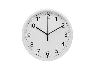 A clock with black hands and numbers on a white face
