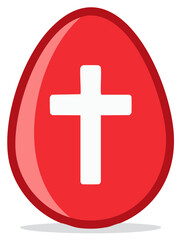 Fototapeta premium Red easter egg graphic with a white cross symbol on the center, illustrating the holiday celebration.