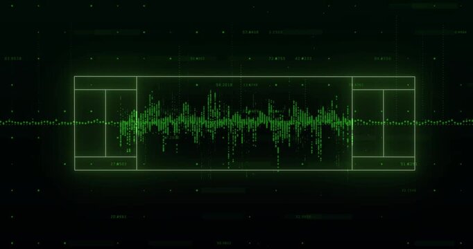 On audio signal green waveform rising, peaking via bracket pulse while frame closing showing levels