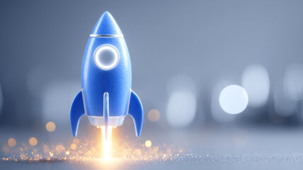 Rocket lifting off with sparks, symbolizing startup launch, innovation and business growth.
