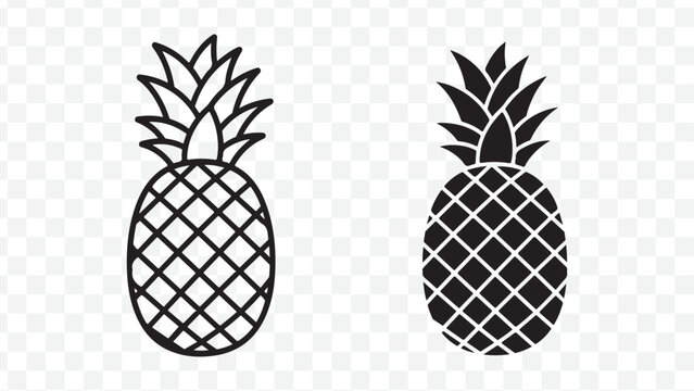 Black and white pineapple icons, vector illustration, fruit symbol, tropical design element, for logo or icon, isolated on Transparent Background
