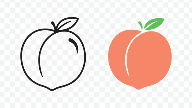 Peach or apricot illustration, simple vector, outline or solid fill, coral or orange, for icon or graphic design isolated on Transparent Background