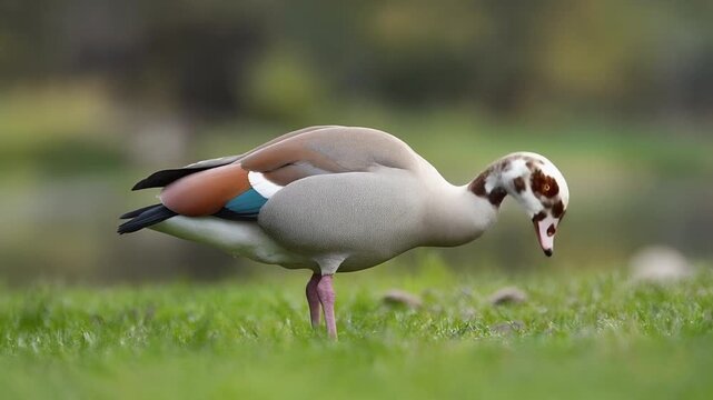 Egyptian Goose in Green Grass.