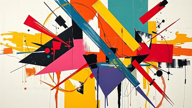 discordant. Abstract composition of clashing colors and sharp angular lines, unbalanced. wellbeing guides, coaching materials, designed for mental health education and mindfulness programs.
