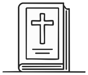 Obraz premium Outlined illustration of a religious book with a cross symbol on the cover.