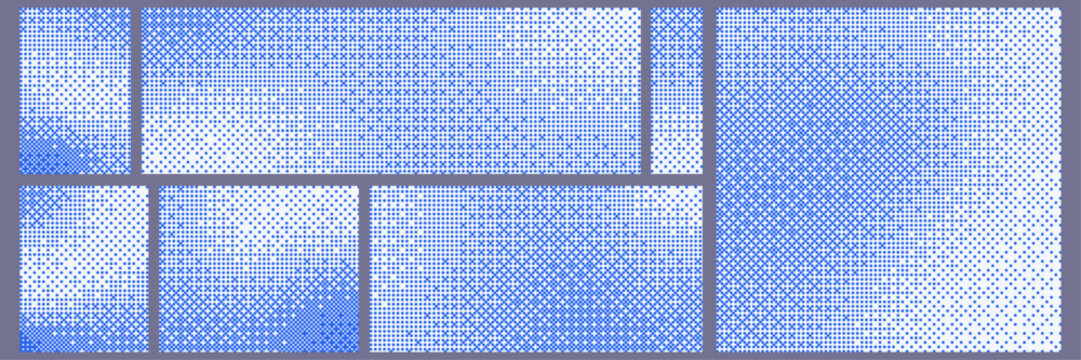 Blue pixelated bitmap texture. Game fade effect 8 bit backgrounds. Retro pixel art dither pattern. Editable vector overlay texture	