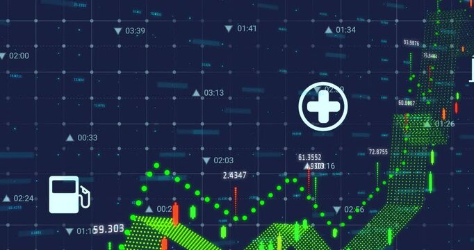 Yellow ribbon appearing, green track forming 3D mesh showing icons and labels, tracking metric rise