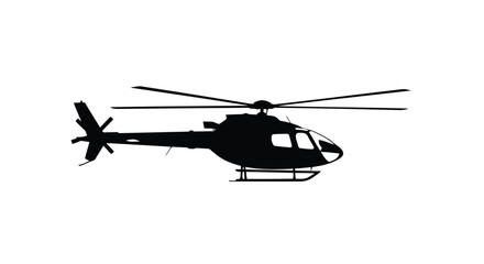 Fototapeta premium Black helicopter silhouette flying against white background