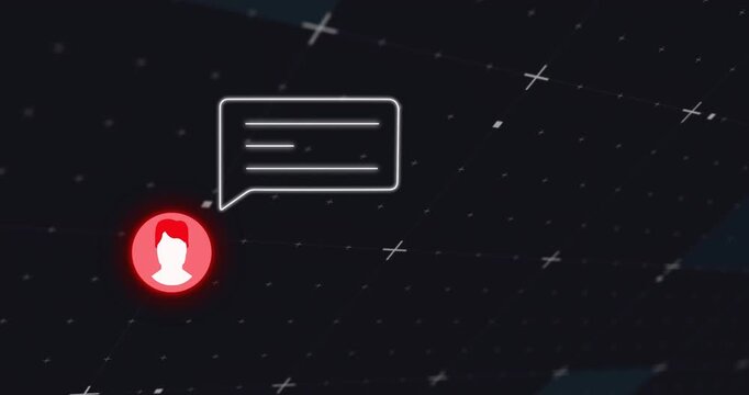 Red avatar pulsing triggers bubble tilting then settling while 3 lines forming, signaling sent