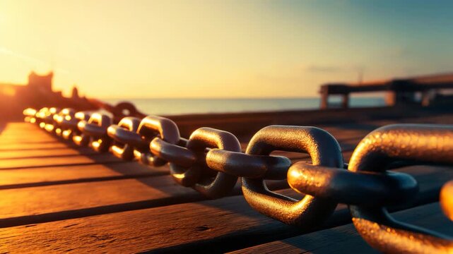 Metal Chain Close Up with Golden Sunset