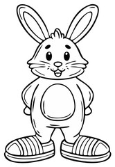Obraz premium Cute cartoon rabbit wearing sneakers, standing and smiling with large ears and a round belly