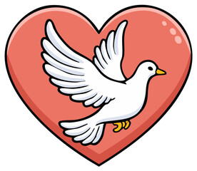 Obraz premium Stylized white dove flying inside a bright red heart shape symbolizing peace and love