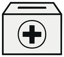 Obraz premium Medical Donation Box With Plus Symbol Vector Illustration For Healthcare Charity