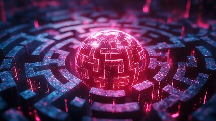 Glowing maze sphere futuristic data technology abstract background photo