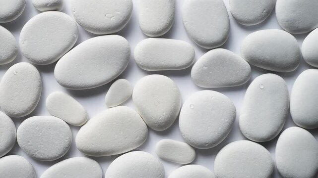 Gentle movement over smooth white pebble stones, creating a relaxing, spa-like atmosphere. Perfect for meditation backgrounds, health or skincare promotions.