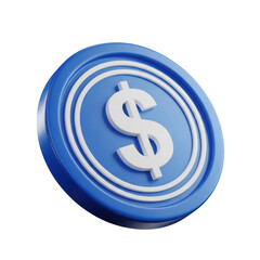 3D blue coin with dollar sign, representing currency