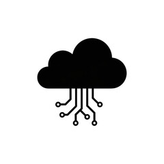 Black cloud icon with circuit board lines, representing cloud tech