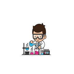 Cartoon Boy Scientist Conducting Chemistry Experiment in Lab