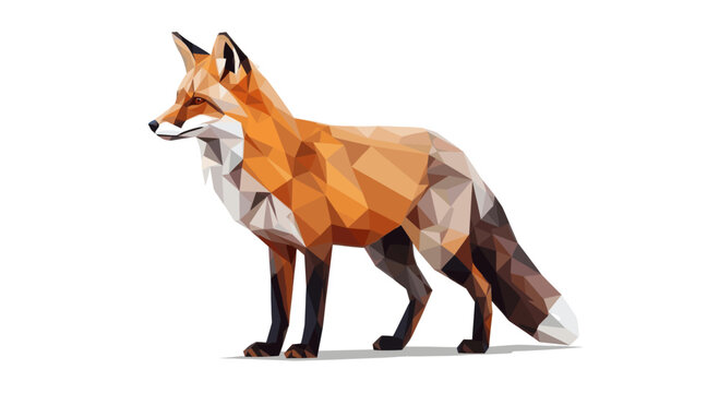 A modern, geometric illustration of a fox standing on a white background. Polygonal style, suitable for graphic design, logos, branding, or backgrounds.