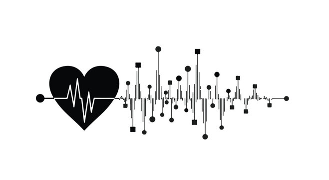 Medical heartbeat cardiogram illustration with ECG monitor rhythm and molecular structure on white background for health and wellness concept