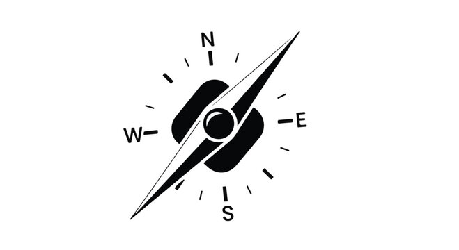 Navigation compass icon with directional arrows on white background for travel, adventure, and exploration concepts