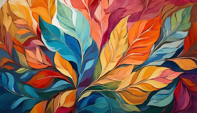 colorful leaves painting art abstract background wallpapers posters cards murals rugs hangings paint generative ai
