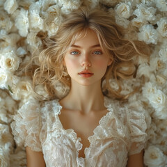 Fototapeta premium Woman in a white dress with long hair.