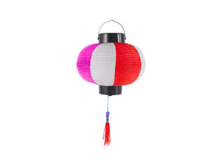 Red and White Lantern with Blue Tassel and Black Top
