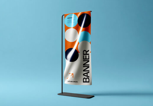 Vertical Roll Up Banner Stand Mockup in Studio Scene