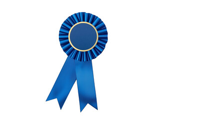 Blue First Place Award Ribbon Rosette with Gold Trim Isolated for Winner Certificate and Prize.