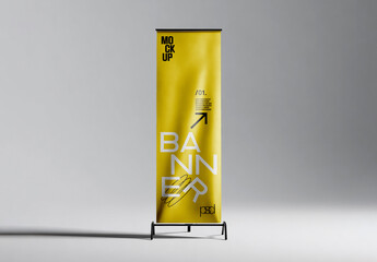 Single Roll Up Banner Stand Mockup in Minimal Studio Scene