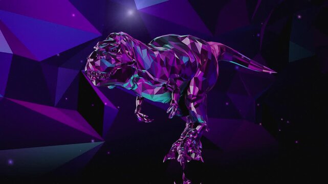 Dynamic sci-fi animal loop with glowing polygon patterns and intense energy for high-tech club visuals, electronic music festivals, stage screens and for LED video walls