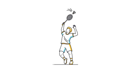 Obraz premium Dynamic illustration of an athlete performing a powerful badminton serve with a whisking motion, showcasing agility and sport