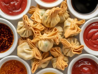 Crispy Fried Dumplings Served with Dipping Sauce on Elegant Black Platter