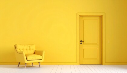 パステルカラーのカラフルでシンプルなソファと壁、扉のイメージ画像